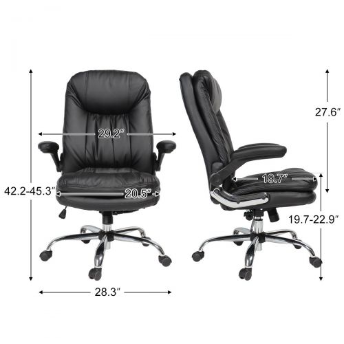  YAMASORO Ergonomic Home Office Chair with Flip-Up Arms and Comfy Headrest PU Leather High-Back Computer Desk Chair Big and Tall Capacity 330lbs Black