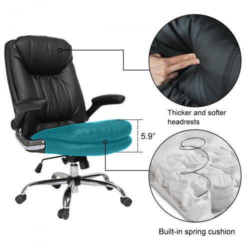  YAMASORO Ergonomic Home Office Chair with Flip-Up Arms and Comfy Headrest PU Leather High-Back Computer Desk Chair Big and Tall Capacity 330lbs Black