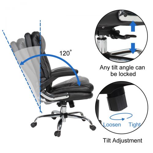  YAMASORO Ergonomic Home Office Chair with Flip-Up Arms and Comfy Headrest PU Leather High-Back Computer Desk Chair Big and Tall Capacity 330lbs Black