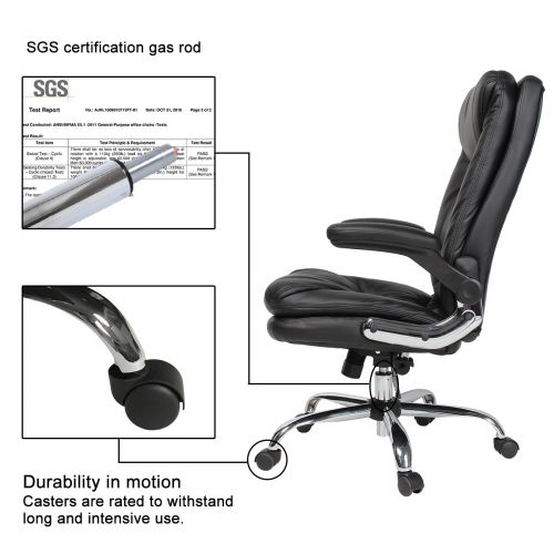  YAMASORO Ergonomic Home Office Chair with Flip-Up Arms and Comfy Headrest PU Leather High-Back Computer Desk Chair Big and Tall Capacity 330lbs Black