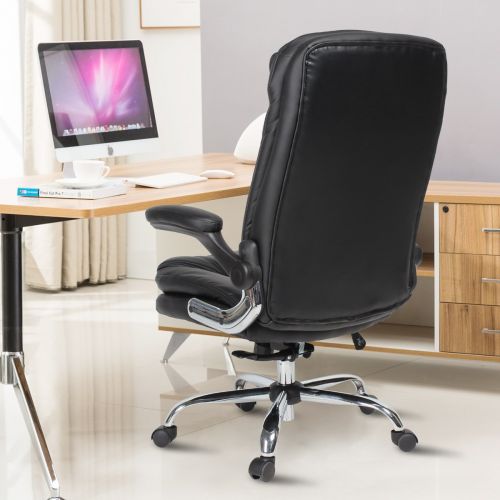  YAMASORO Ergonomic Home Office Chair with Flip-Up Arms and Comfy Headrest PU Leather High-Back Computer Desk Chair Big and Tall Capacity 330lbs Black