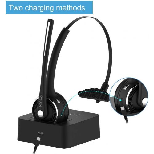  [아마존 핫딜]  [아마존핫딜]YAMAY Pro Trucker Bluetooth Headset/Office Wireless Headset, Bluetooth Earpiece Noise Cancelling Headphones with Microphone,Charging Dock,Mute Function for Car Call Center iPhone A