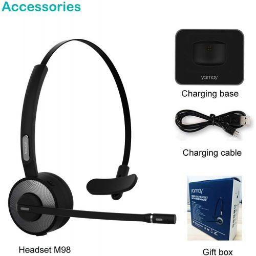  [아마존 핫딜] [아마존핫딜]YAMAY Bluetooth Headset for Cell Phones, Wireless Headset Noise Cancelling Bluetooth Headphones with Microphone,Charging Dock,Mute Button for Trucker Drivers Call Center Office PC