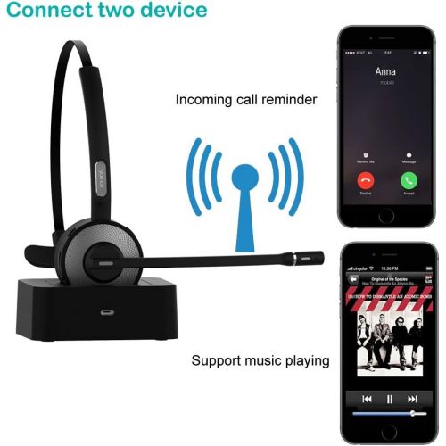  [아마존 핫딜] [아마존핫딜]YAMAY Bluetooth Headset for Cell Phones, Wireless Headset Noise Cancelling Bluetooth Headphones with Microphone,Charging Dock,Mute Button for Trucker Drivers Call Center Office PC