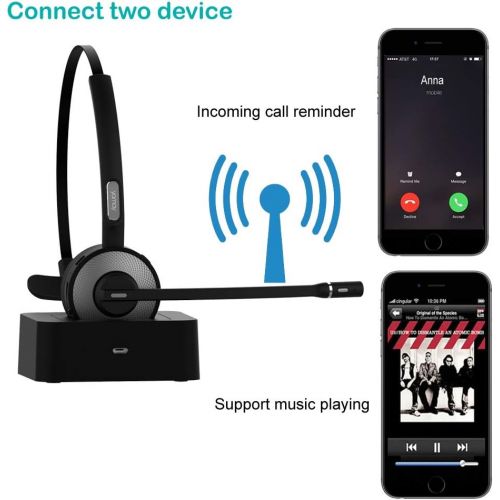  [아마존베스트]YAMAY Bluetooth Headset for Cell Phones, Wireless Headset Noise Cancelling Bluetooth Headphones with Microphone,Charging Dock,Mute Button for Trucker Drivers Call Center Office PC
