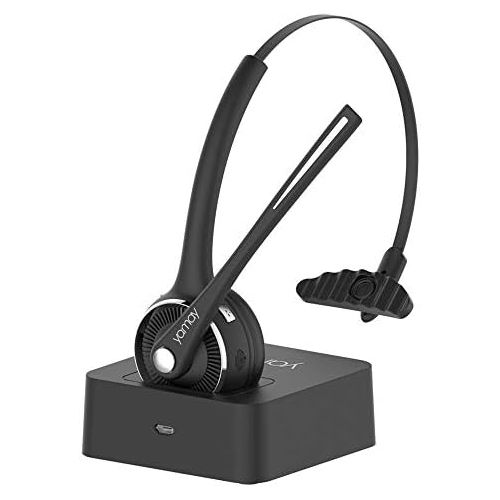  [아마존베스트]YAMAY Pro Trucker Bluetooth Headset/Office Wireless Headset, Bluetooth Earpiece Noise Cancelling Headphones with Microphone,Charging Dock,Mute Function for Car Call Center iPhone A