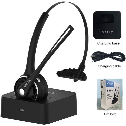  [아마존베스트]YAMAY Pro Trucker Bluetooth Headset/Office Wireless Headset, Bluetooth Earpiece Noise Cancelling Headphones with Microphone,Charging Dock,Mute Function for Car Call Center iPhone A