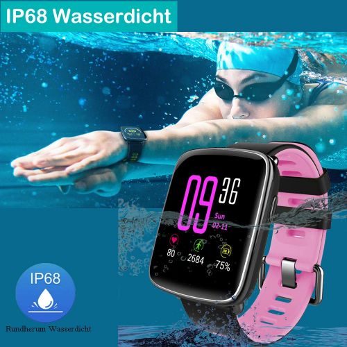  [아마존 핫딜]  [아마존핫딜]YAMAY Smartwatch Wasserdicht IP68 Smart Watch Uhr mit Pulsmesser Fitness Tracker Sport Uhr Fitness Uhr mit Schrittzahler,Schlaf-Monitor,Stoppuhr,Call SMS Benachrichtigung Push fuer