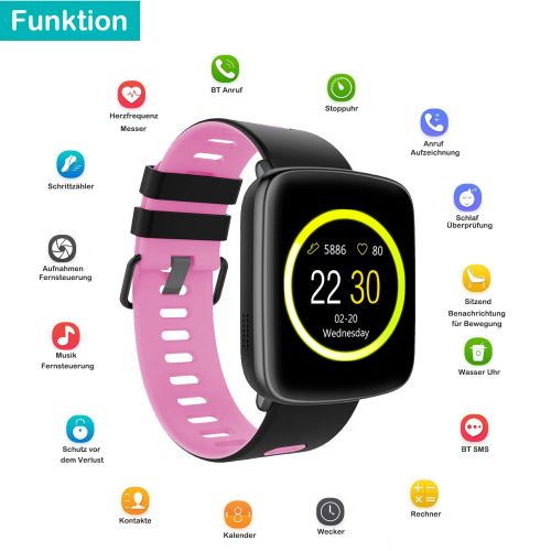 [아마존 핫딜]  [아마존핫딜]YAMAY Smartwatch Wasserdicht IP68 Smart Watch Uhr mit Pulsmesser Fitness Tracker Sport Uhr Fitness Uhr mit Schrittzahler,Schlaf-Monitor,Stoppuhr,Call SMS Benachrichtigung Push fuer