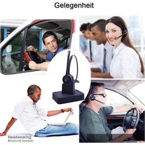  [아마존 핫딜] [아마존핫딜]YAMAY Bluetooth Headset,Drahtloses PC Headset UEber Kopf mit Ladestation Mikrofon,Freisprecheinrichtung und Rauschunterdrueckung Chat Funk-Headset fuer Auto und LKW-Fahrer Computer iP