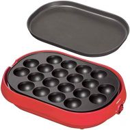 [아마존베스트]Yamazen Takoyaki Device with Flat Plate 18Baked Removable Plate Type Red YOC W200(R) by YAMAZEN