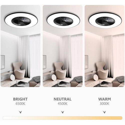  YANASO Ceiling Fan with Light Modern Bladeless Ceiling Fan with Remote Control Smart LED Dimmable Lighting Indoor Low Profile Ceiling Fan Flush Mount (Black)