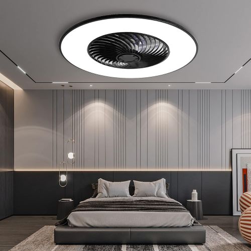  YANASO Ceiling Fan with Light Modern Bladeless Ceiling Fan with Remote Control Smart LED Dimmable Lighting Indoor Low Profile Ceiling Fan Flush Mount (Black)