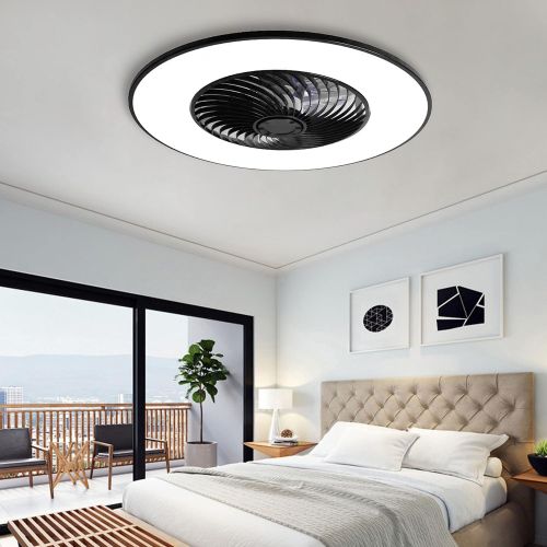  YANASO Ceiling Fan with Light Modern Bladeless Ceiling Fan with Remote Control Smart LED Dimmable Lighting Indoor Low Profile Ceiling Fan Flush Mount (Black)