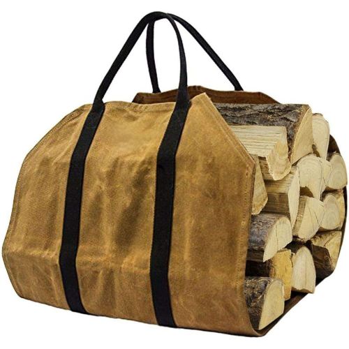  YANGLIYU Canvas Firewood Bag Waterproof Large Capacity Durable Folding Camping Picnic Barbecue Wood Stove Fireplace Log Carrier Tote Bag
