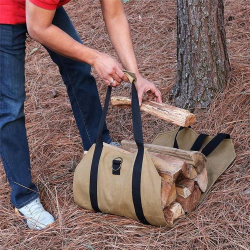  YANGLIYU Canvas Firewood Bag Waterproof Large Capacity Durable Folding Camping Picnic Barbecue Wood Stove Fireplace Log Carrier Tote Bag