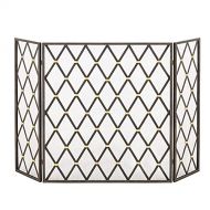 YANJ Fireplace Screen Black Antique Fireplace Guard for Home Safety Wrought Iron Rhombus Frame Strong Stove Wood Burners Cover