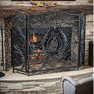 YANJ Fireplace Screen Foldable Fireplace Screen 3 Panel, Wood Burning Hearth Accessories, Safety Wrought Iron Firewood Stove Cover