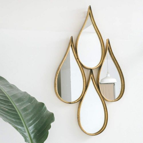  YANZHEN-jingzi YANZHEN Mirror Wall-Mounted Teardrop-Shaped with Frame Retro Bathroom Anti-Rust Iron (Color : Gold, Size : 45x75cm)