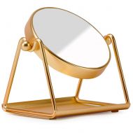 YANZHEN-jingzi YANZHEN Makeup Mirror Desktop Round Double Sided 3 Times Magnification Rotatable European Style Anti-Rust Iron Carbon Alloy, 2 Colors (Color : Gold Color, Size : 12x9x13.5cm)