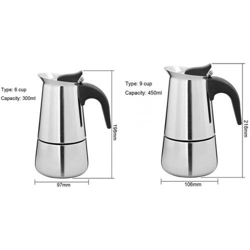  YAOBAO Stainless Steel Mocha Pot, Made of 403 Stainless Steel, 6/9 Cups (300Ml/450 Ml), Portable Electric Coffee Machine, Espresso Machine, Suitable for Induction Cooker,450ml