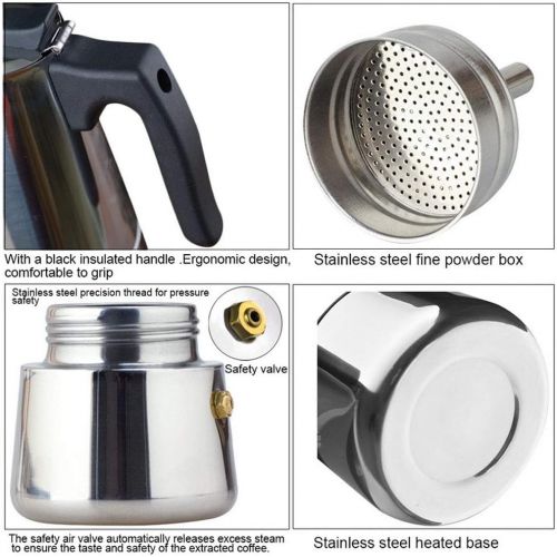  YAOBAO Stainless Steel Mocha Pot, Made of 403 Stainless Steel, 6/9 Cups (300Ml/450 Ml), Portable Electric Coffee Machine, Espresso Machine, Suitable for Induction Cooker,450ml