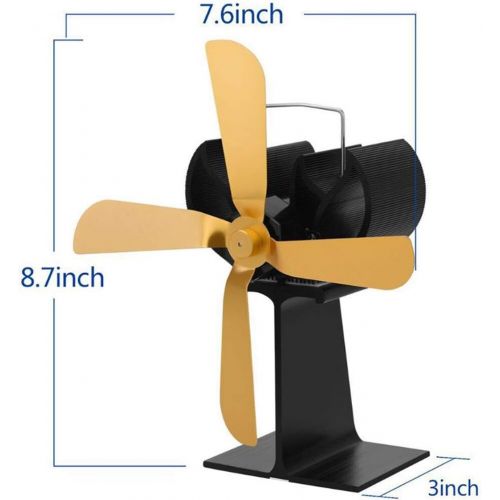  YAOBAO Heat Powered Stove Fan, 4 Blade Heat Powered Stove Fan for Wood/Log Burner/Fireplace Increases 80% More Warm Air Than 2 Blade Fan, Eco Friendly,Yellow