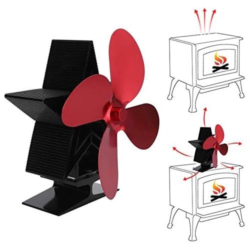  YAOBAO 4 Blade Wood Stove Fan for Fireplace And Log Burner, Heat Powered Stove Eco Fan for Efficient Heat Distribution, Ultra Quiet for Home Use Wood Log Burner Stoves,Red