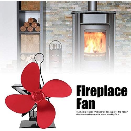  YAOBAO 4 Blade Wood Stove Fan for Fireplace And Log Burner, Heat Powered Stove Eco Fan for Efficient Heat Distribution, Ultra Quiet for Home Use Wood Log Burner Stoves,Red