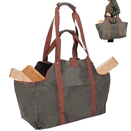  YAOBAO Indoor Canvas Log Tote Bag Carrier,Fireplace Firewood Totes Log Holders with Handles,Waterproof Round Woodpile Rack Fire Wood Carriers for Outdoor Hearth Stove Tools