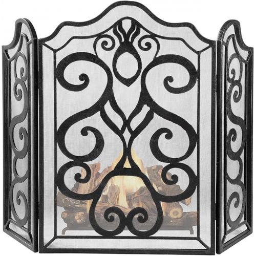  YAOJIA Fireplace Screens Decorative Foldable Fireplace Screen,Free Standing Spark Guard 3 Panel with Mesh Cover,Solid Mesh Safety Fire Place Guard for Wood and Coal Firing,Stoves,G