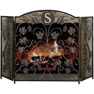 YAOJIA Fireplace Screens Decorative Heavy Duty Wrought Iron Fireplace Screen with Leaves Decoration,3 Panel Solid Metal Mesh Cover Foldable Standing Gate,for Wood and Coal Firing,S