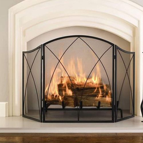  YAOJIA Fireplace Screens Decorative 3 Panels Folding Wrought Iron Fireplace Screen,Outdoor Metal Decorative Mesh Solid Wrought Iron Fire Place Guard for Wood and Coal Firing,Stoves