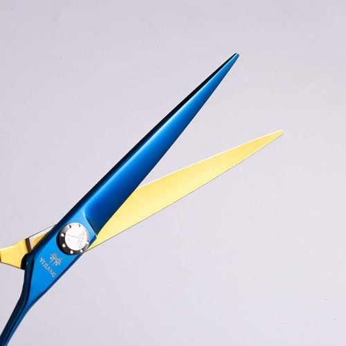  YAOSHIBIAN-shears Color 7.0 Inch Pet Scissors,Special Scissors for Pet Groomers, Stainless Steel Flat Shears Shears (Color : Blue Gold)