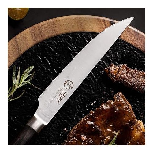  YARENH 6-Piece Steak Knife Set with 5-inch Sharp Blades,Non-Serrated,Made of German High-Carbon Stainless Steel,and Black Pakkawood Handles,Fruit Paring Knife Set