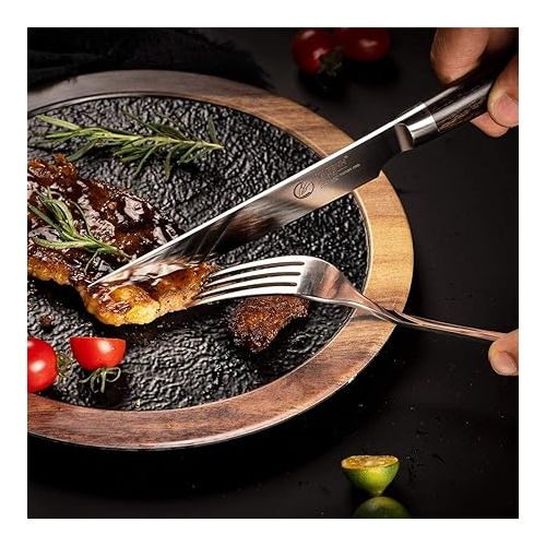  YARENH 6-Piece Steak Knife Set with 5-inch Sharp Blades,Non-Serrated,Made of German High-Carbon Stainless Steel,and Black Pakkawood Handles,Fruit Paring Knife Set