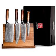 YARENH Knife Set with Magnetic Block 5 Piece, Professional Kitchen Knife Set, 73 Layers Damascus High Carbon Stainless Steel, Natural Sandalwood Handle, Sharp Chef Knife