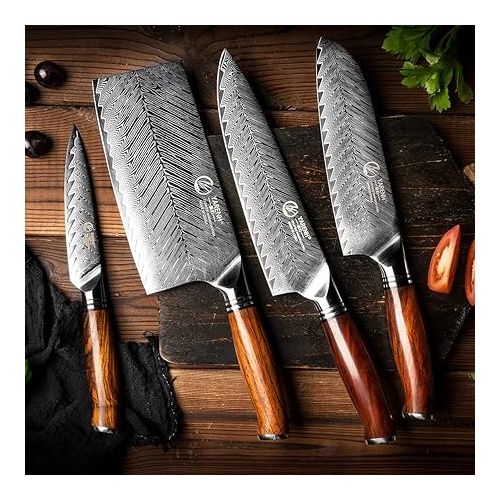 YARENH Knife Set with Magnetic Block 5 Piece, Professional Kitchen Knife Set, 73 Layers Damascus High Carbon Stainless Steel, Natural Sandalwood Handle, Sharp Chef Knife