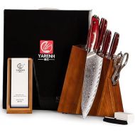 YARENH 8-Piece Kitchen Knife Set with Block,Damascus Chef Knife, 67-Layer High Carbon Stainless Steel,Sharp Rust-Resistant Blades,Sandalwood Handle