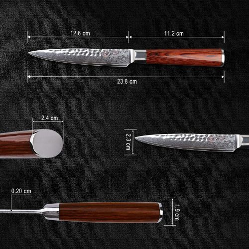  YARENH Damastmesser Kuechenmesser 20cm,Kochmesser Damast Aus Japanischem Damaststahl,Scharf Damaszener Messer Mit Pakka Holzgriff,Professionelles Damast Kuechenmesser Chefmesser HYZ