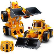YARMOSHI Bulldozer Robot Tractor with Remote Control and USB Charger. Lights Up with Flashing Lights. Plays Music and Dances. Fun Gift for Boys and Girls, 7.5x7x10 Inches. Age 5+.