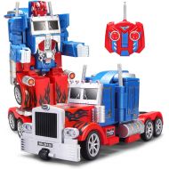 YARMOSHI Transforming Robot Truck 2 in 1 Action Figure, Autobot. This Remote Control Fighter Toy has a USB Connection for Easy Charging. Made of Safe, Sturdy Materials, (Blue-Gold)