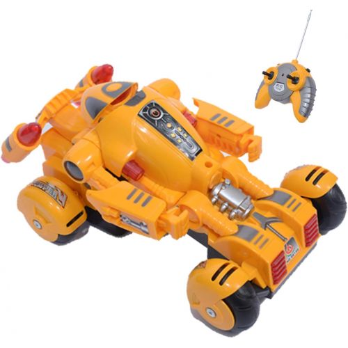  YARMOSHI Transformer Remote Control Car Robot Toy. 1 Button Transformation, Does Battle Dance. Flashing Lights. RC Toy for Kids 4+. (Yellow)