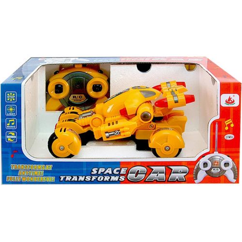  YARMOSHI Transformer Remote Control Car Robot Toy. 1 Button Transformation, Does Battle Dance. Flashing Lights. RC Toy for Kids 4+. (Yellow)