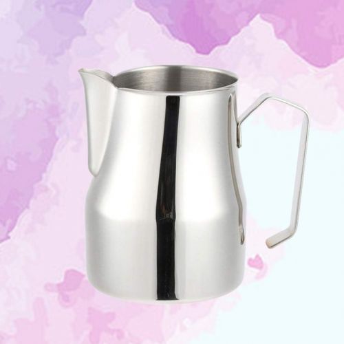  YARNOW Milk Frothing Pitcher 15oz, Stainless Steel Espresso Milk Steaming Pitcher Silver Coffee Milk Creamer Frother Jug Cup for Espresso Machine, Latte Art (450ML)