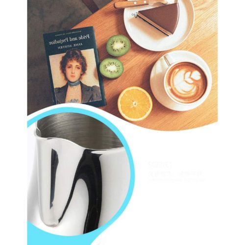  YARNOW Milk Frothing Pitcher 15oz, Stainless Steel Espresso Milk Steaming Pitcher Silver Coffee Milk Creamer Frother Jug Cup for Espresso Machine, Latte Art (450ML)