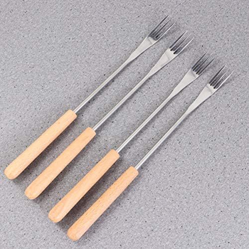  [아마존베스트]YARNOW Pack of 6 cheese fondue forks barbecue skewer forks with heat-resistant wooden handle for chocolate cheese fondue marshmallow roasting