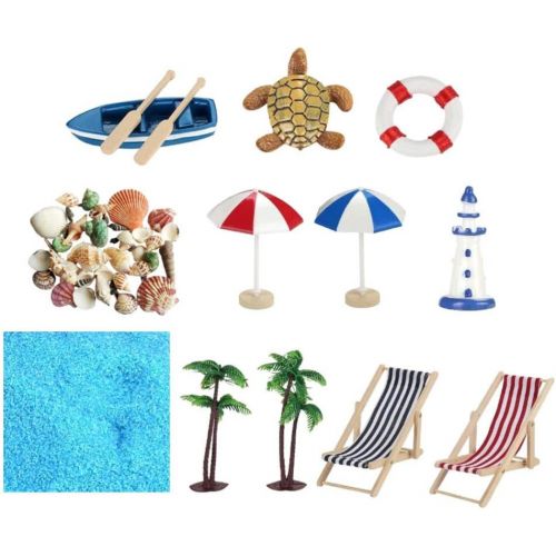  YARNOW 12 Pcs Miniature Fairy Garden Accessories Beach Style Mini Shell Boat Lifebuoy Figurines Ornaments Dollhouse Decoration Kits Set for Micro Landscape Children Toy Gift