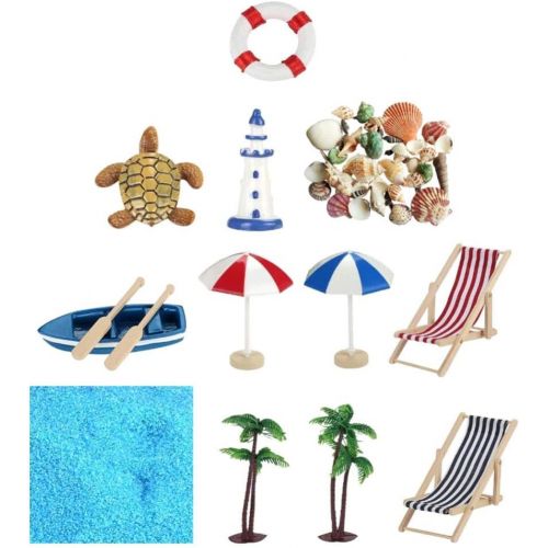  YARNOW 12 Pcs Miniature Fairy Garden Accessories Beach Style Mini Shell Boat Lifebuoy Figurines Ornaments Dollhouse Decoration Kits Set for Micro Landscape Children Toy Gift