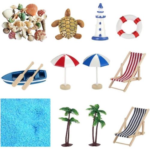  YARNOW 12 Pcs Miniature Fairy Garden Accessories Beach Style Mini Shell Boat Lifebuoy Figurines Ornaments Dollhouse Decoration Kits Set for Micro Landscape Children Toy Gift